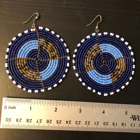 Multicolor Beaded Disc Earrings - Picture 2 of 2